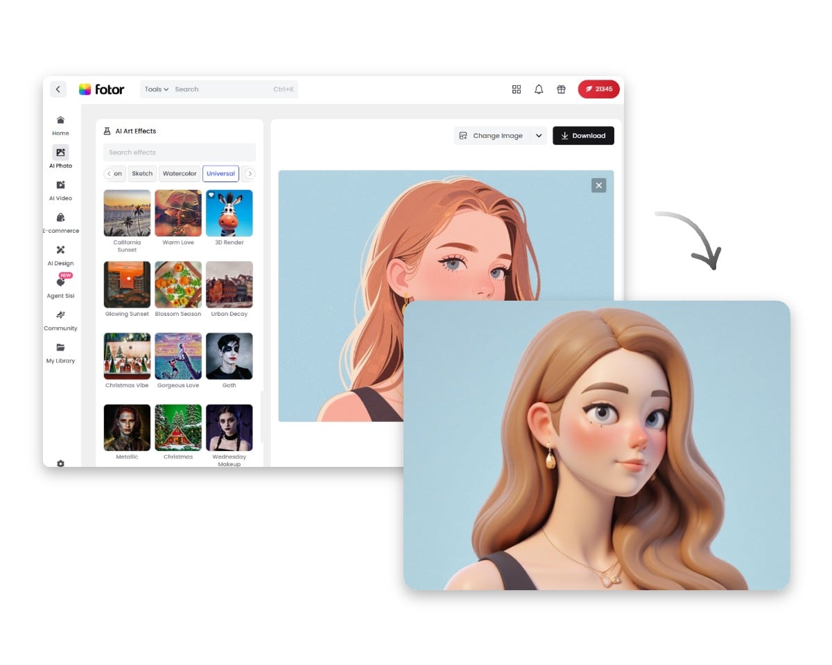 Der Nutzeroberfläche des KI-2D-zu-3D-Konverter von Fotor