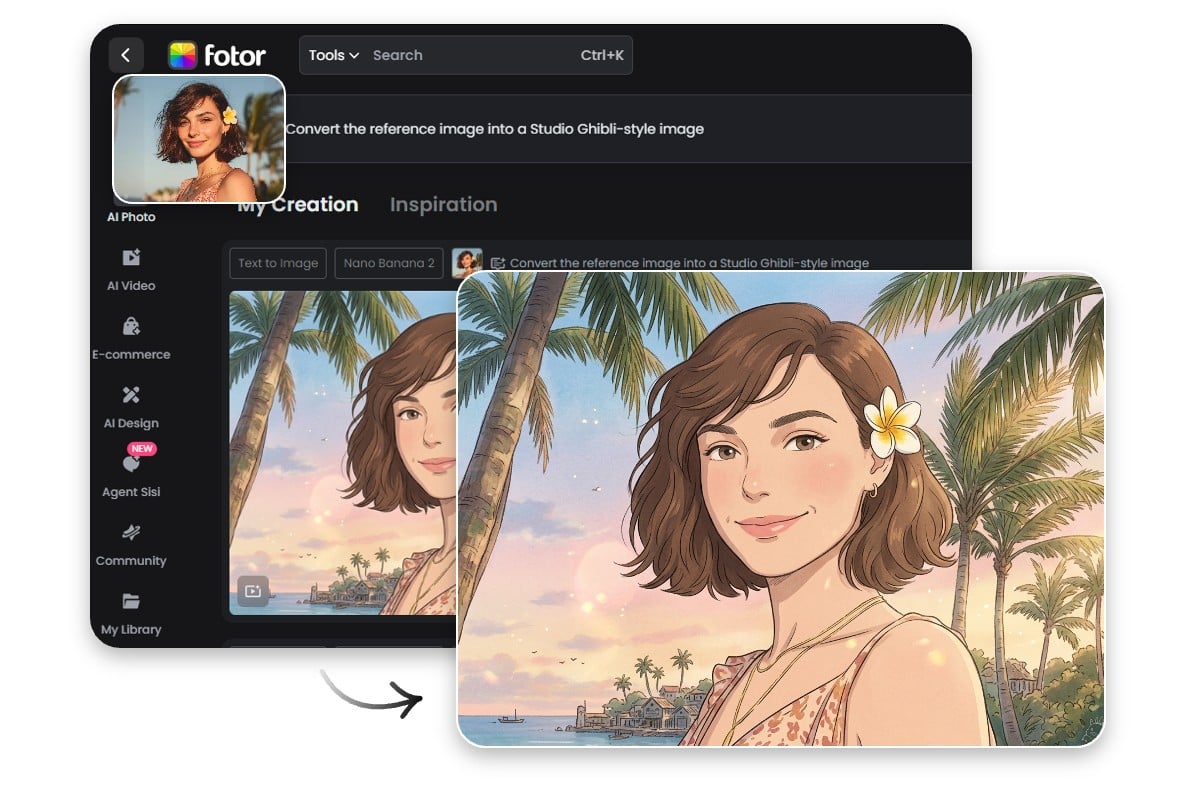 The user interface of fotors ai character generator
