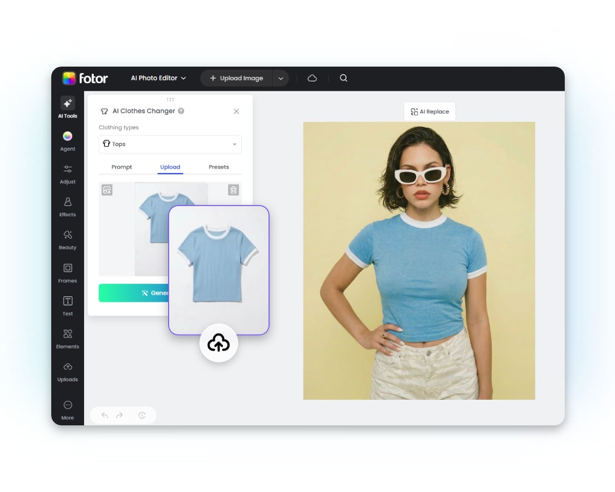 The user interface of fotors ai clothes changer