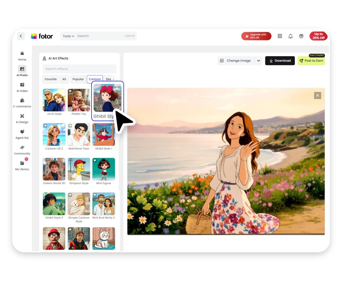 The user interface of fotors studio ghibli filter