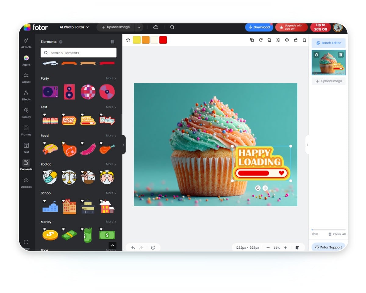 The user interface of fotors tool to add logo to photo