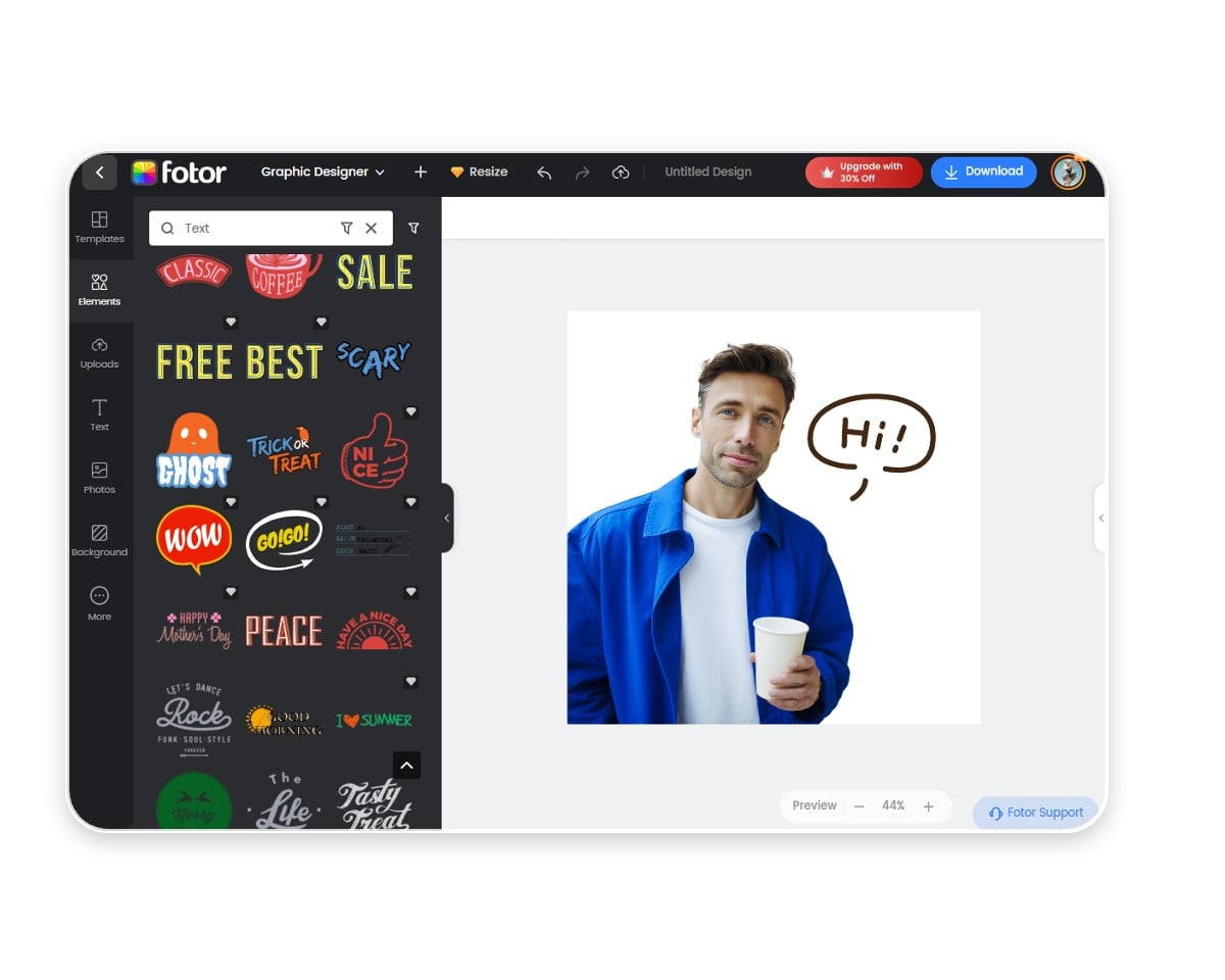 The user interface of fotors whatsapp sticker maker