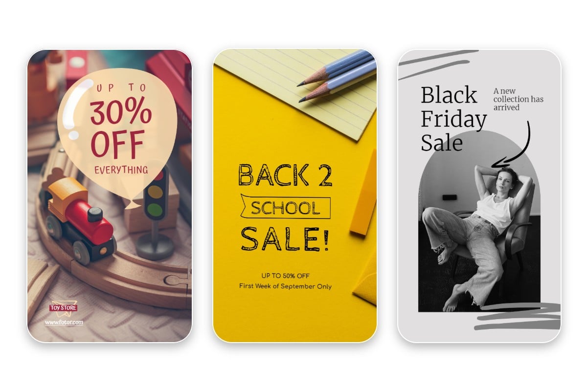 Three ad instagram story templates from fotor