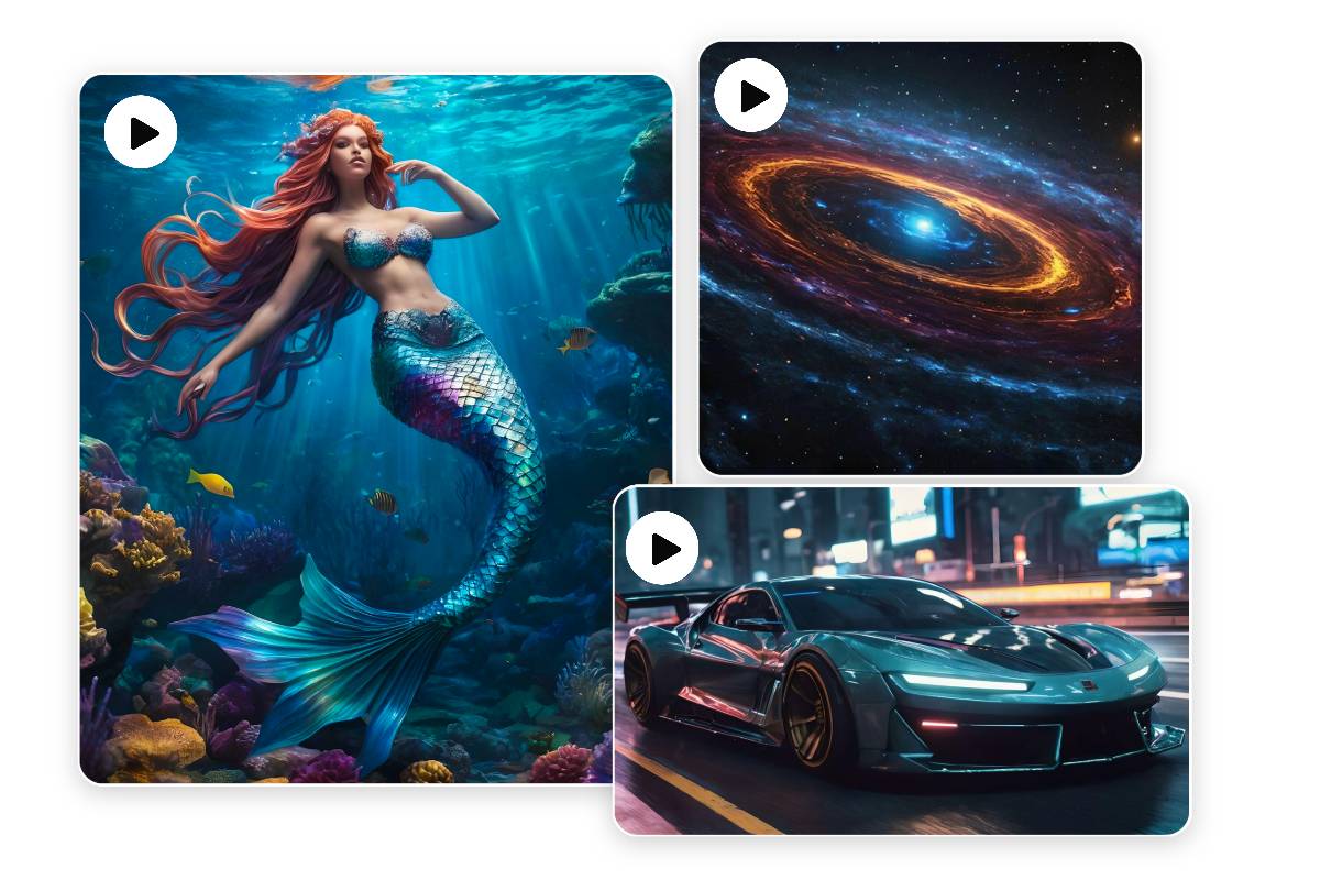 Three ai generated animations of various styles in fotor text to animation tool