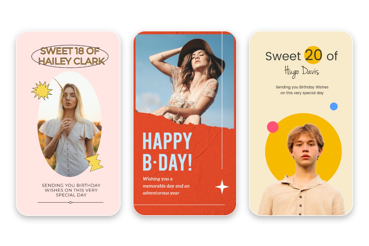 Three birthday instagram story templates from fotor