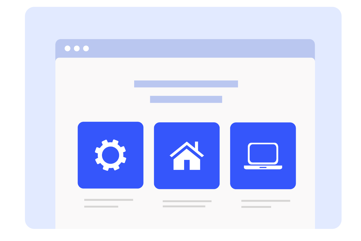 Three blue ai generated icons from fotor applied in the website design