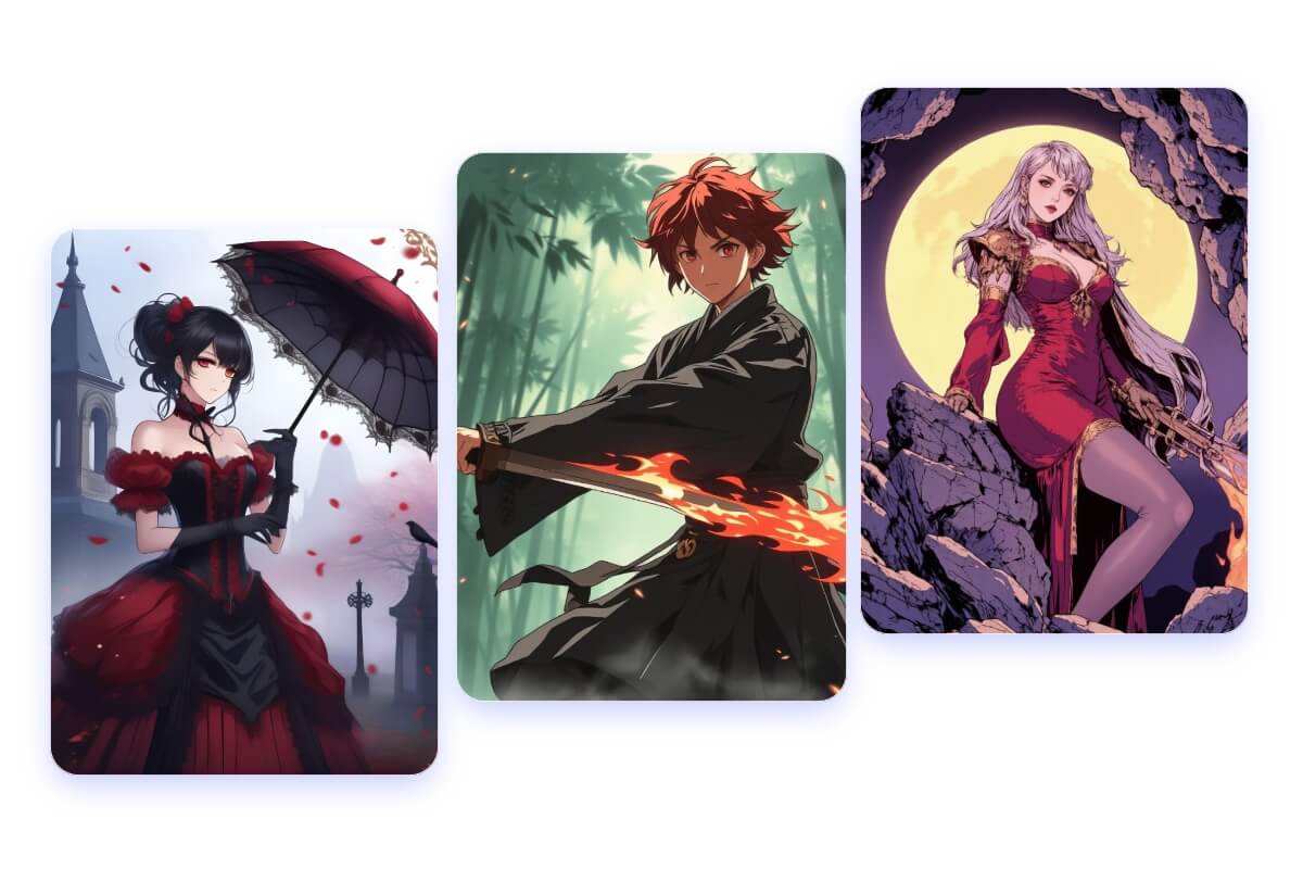 Three different anime character images