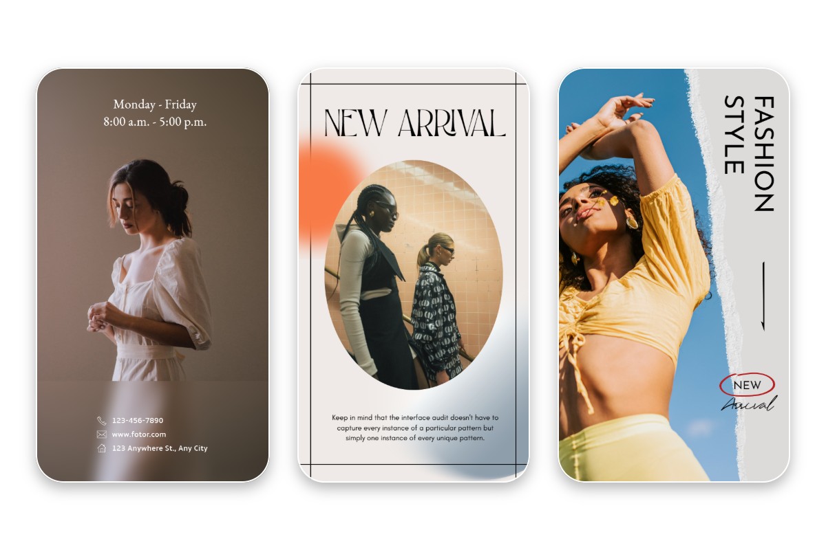 Three fashion instagram story templates from fotor