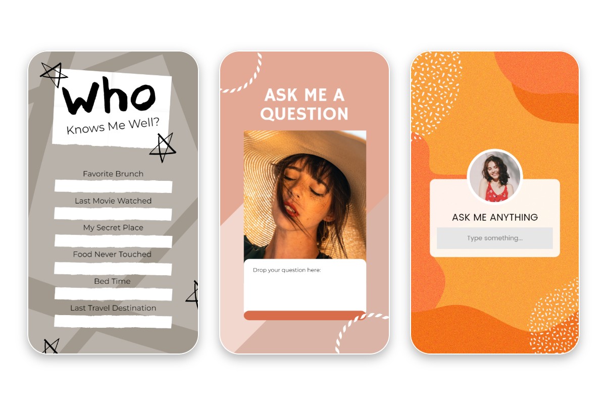Three get to know me instagram story templates from fotor