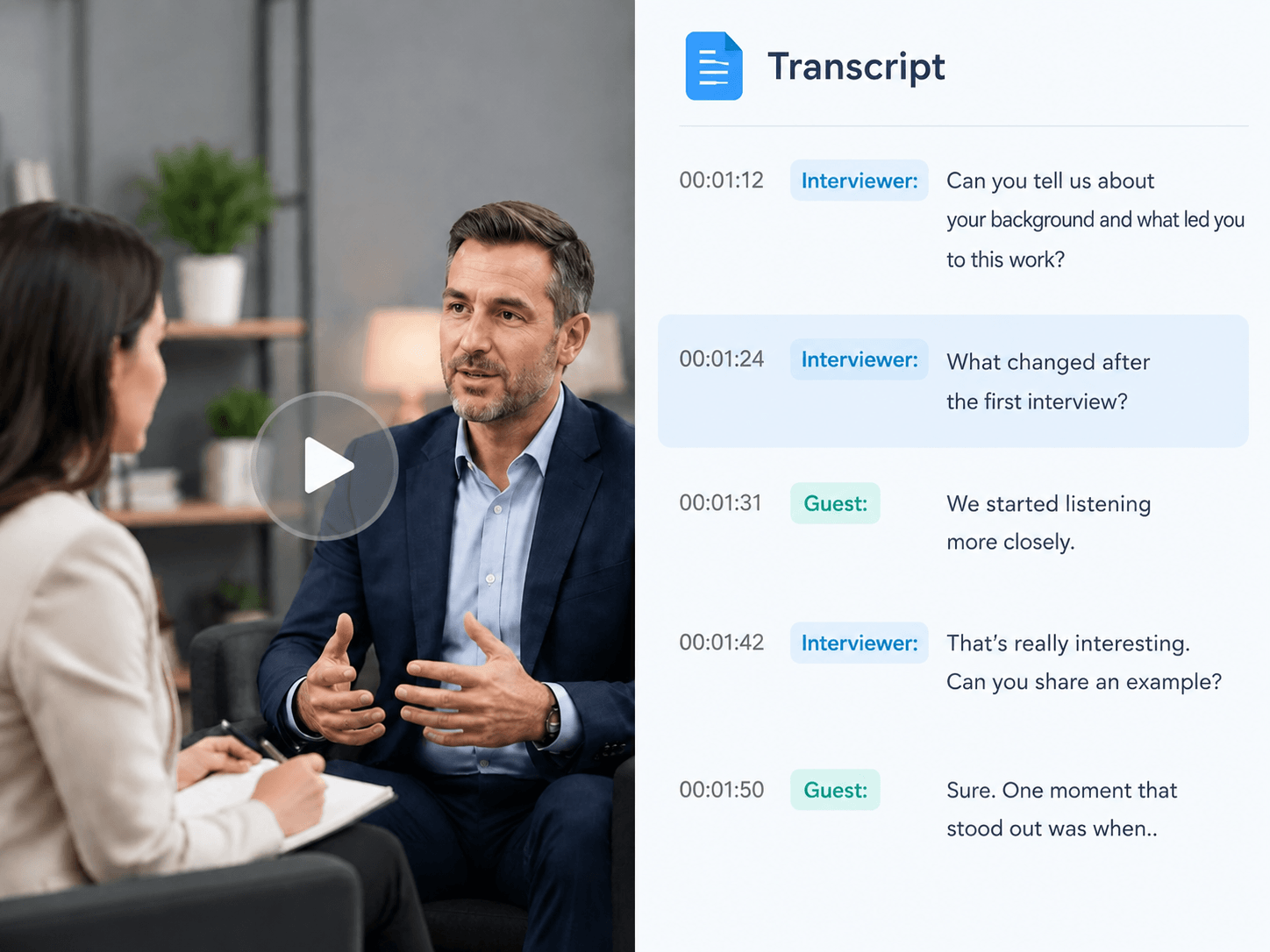 Transcribe an interview video to text with speaker labels