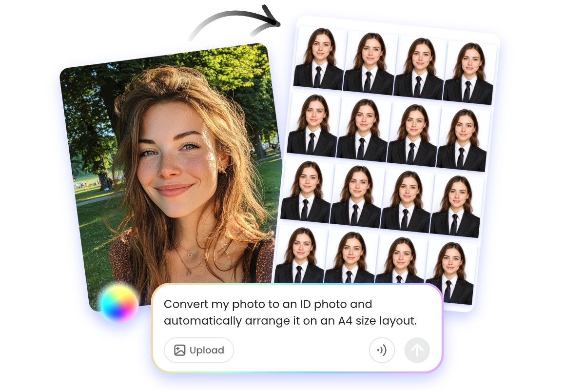 Transform a casual selfie of a woman into a sheet of passport size photo with fotor passport size photo maker