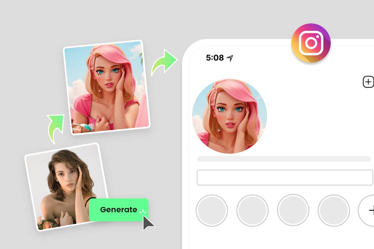 女の子の写真をバービー風に変えして、インスタのプロフィール写真に設定します