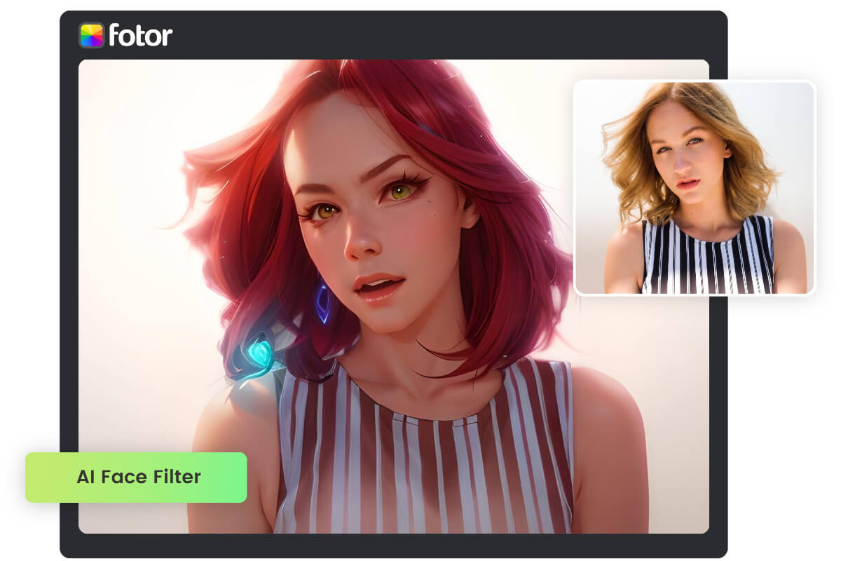 AI 얼굴 필터로 여성 초상화를 애니메이션 캐릭터로 변환