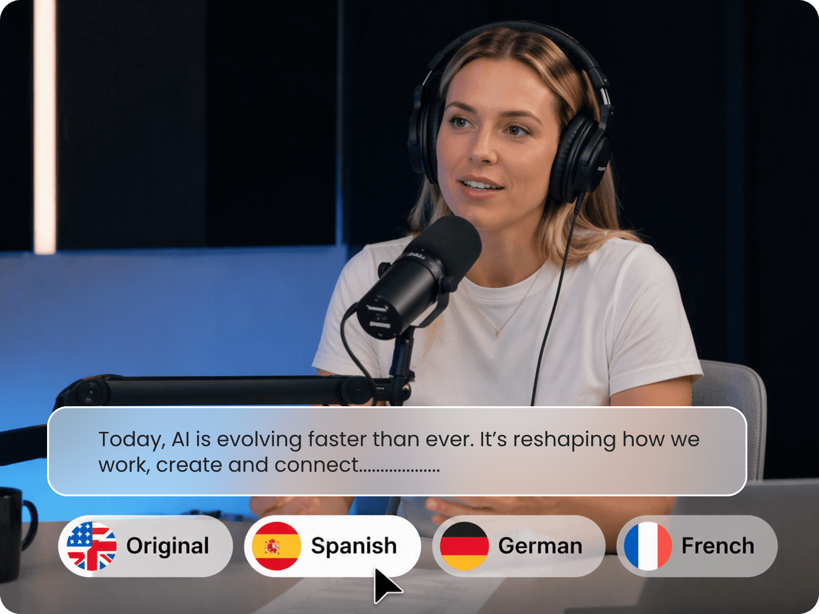 Translate a podcast video into different languages