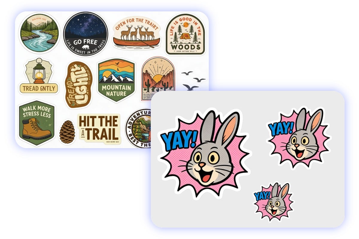 Essayer plusieurs formes et modèles de tailles d'autocollants avec le générateur de mockup de stickers