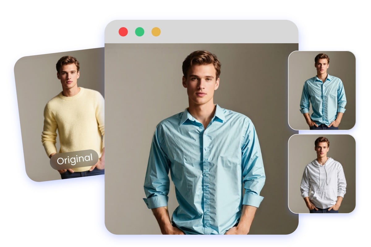 Try on different outfits for a young man with brown hair