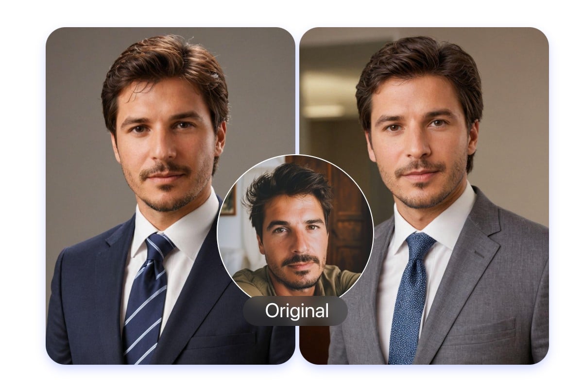 transformer un homme barbu en deux photos IA professionnelles