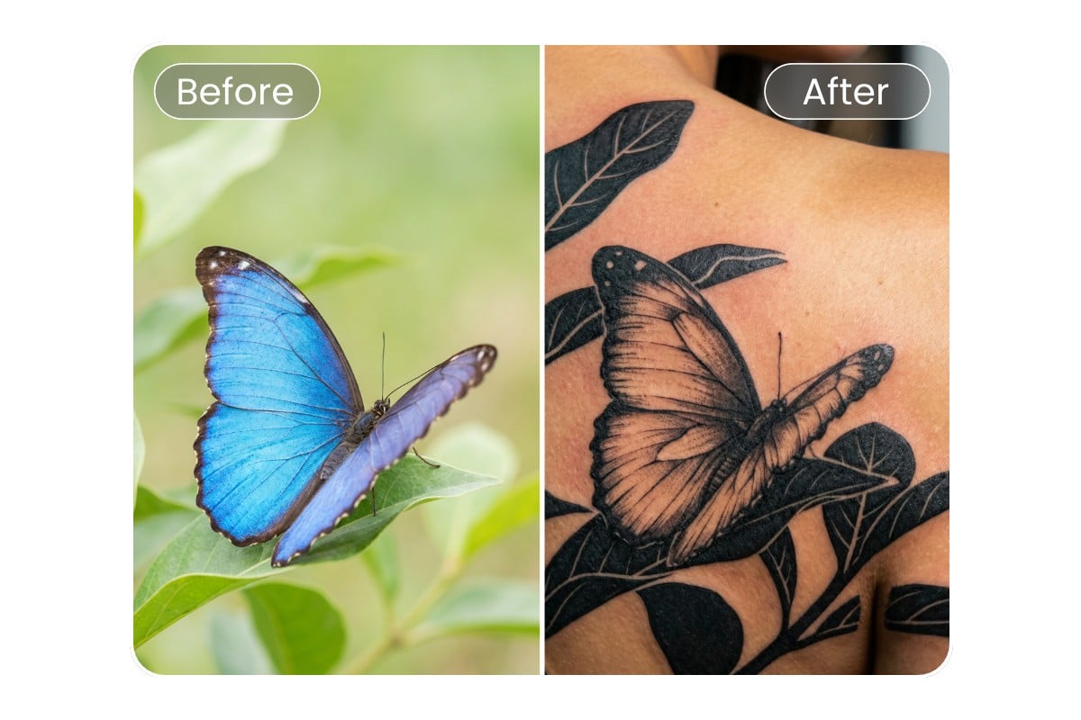 Turn a butterfly photo into stencil art and use it as reference for a tattoo
