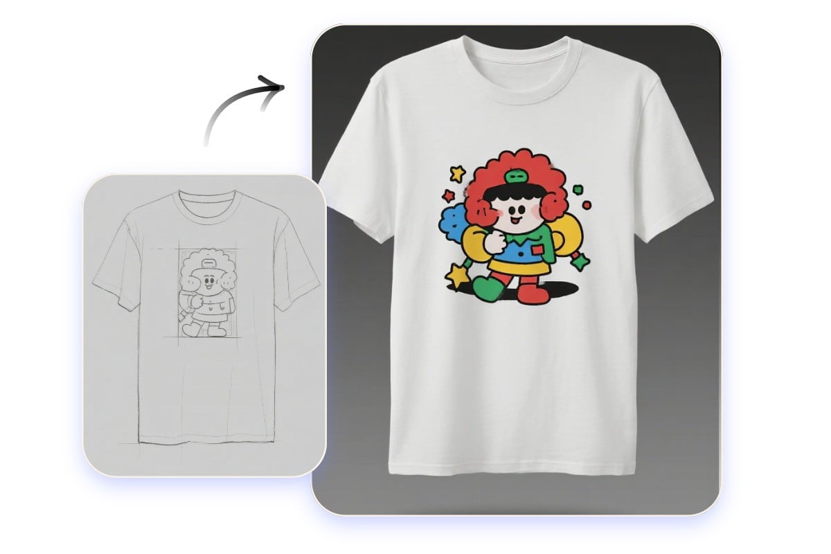 Turn a cartoon shirt sketch into a digital image