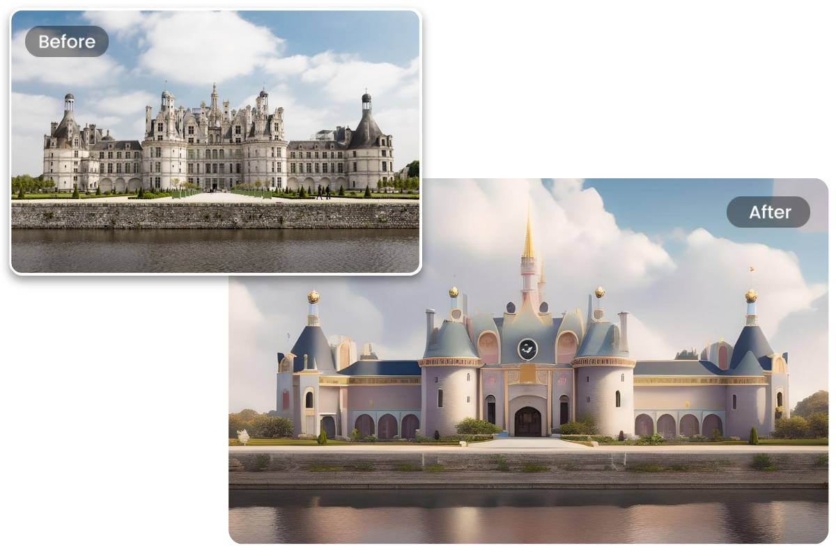 Turn a castle photo into disney art picture with fotor ai art filter