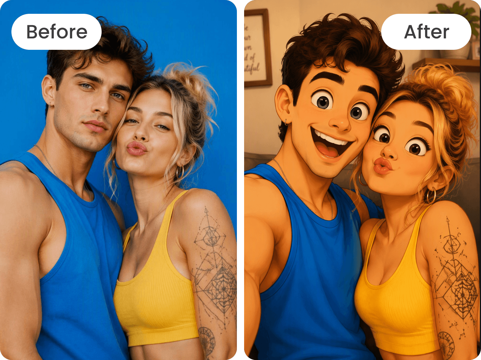 Turn a couple photo into a caricature drawing