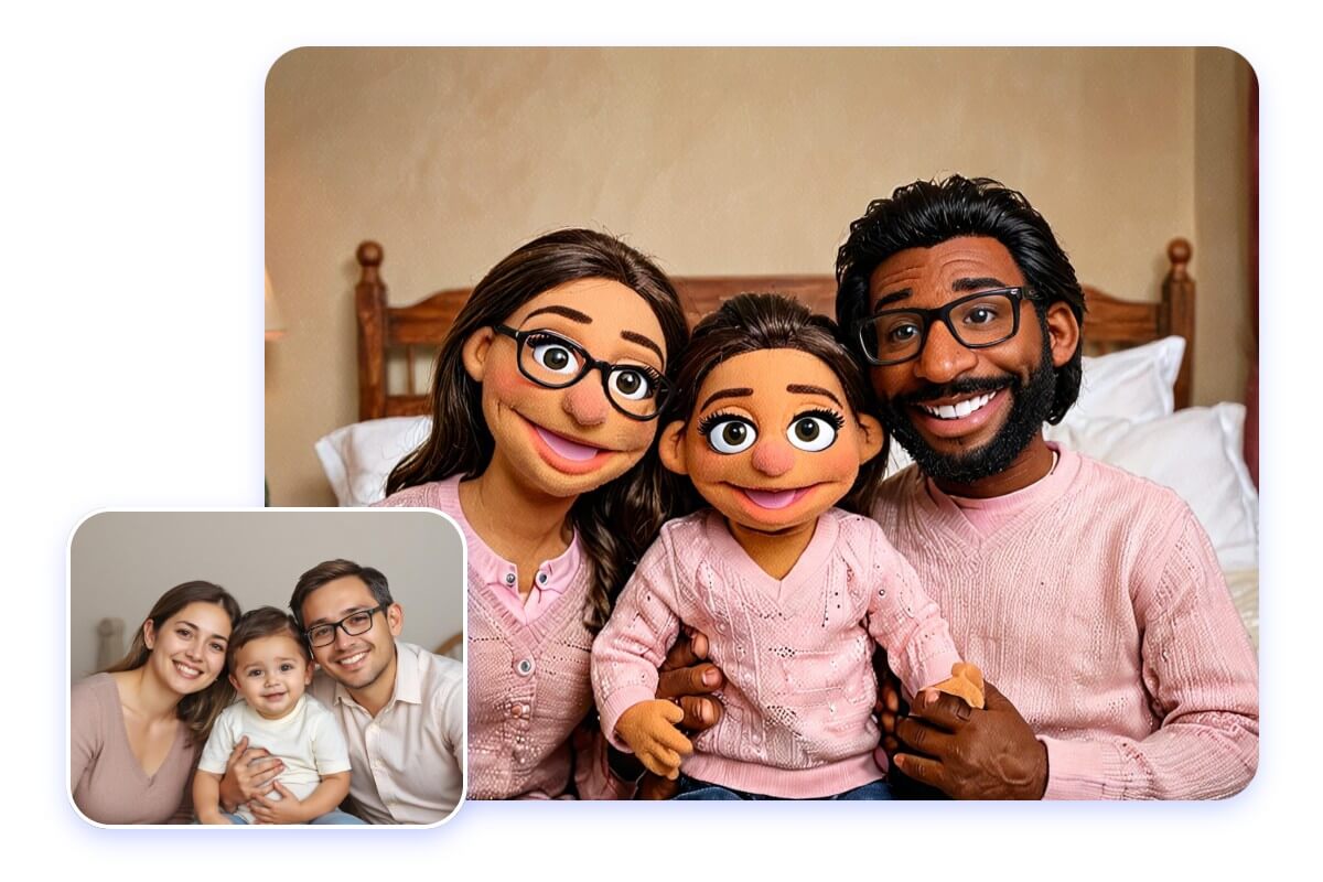 Turn a family photo into a muppet style in fotor