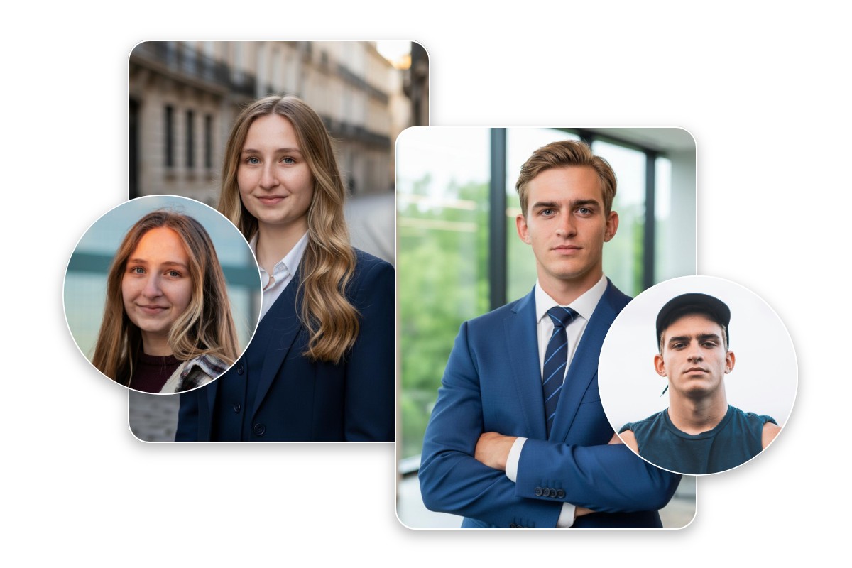 Turn a female and a male portrait into two ai profesional headshots