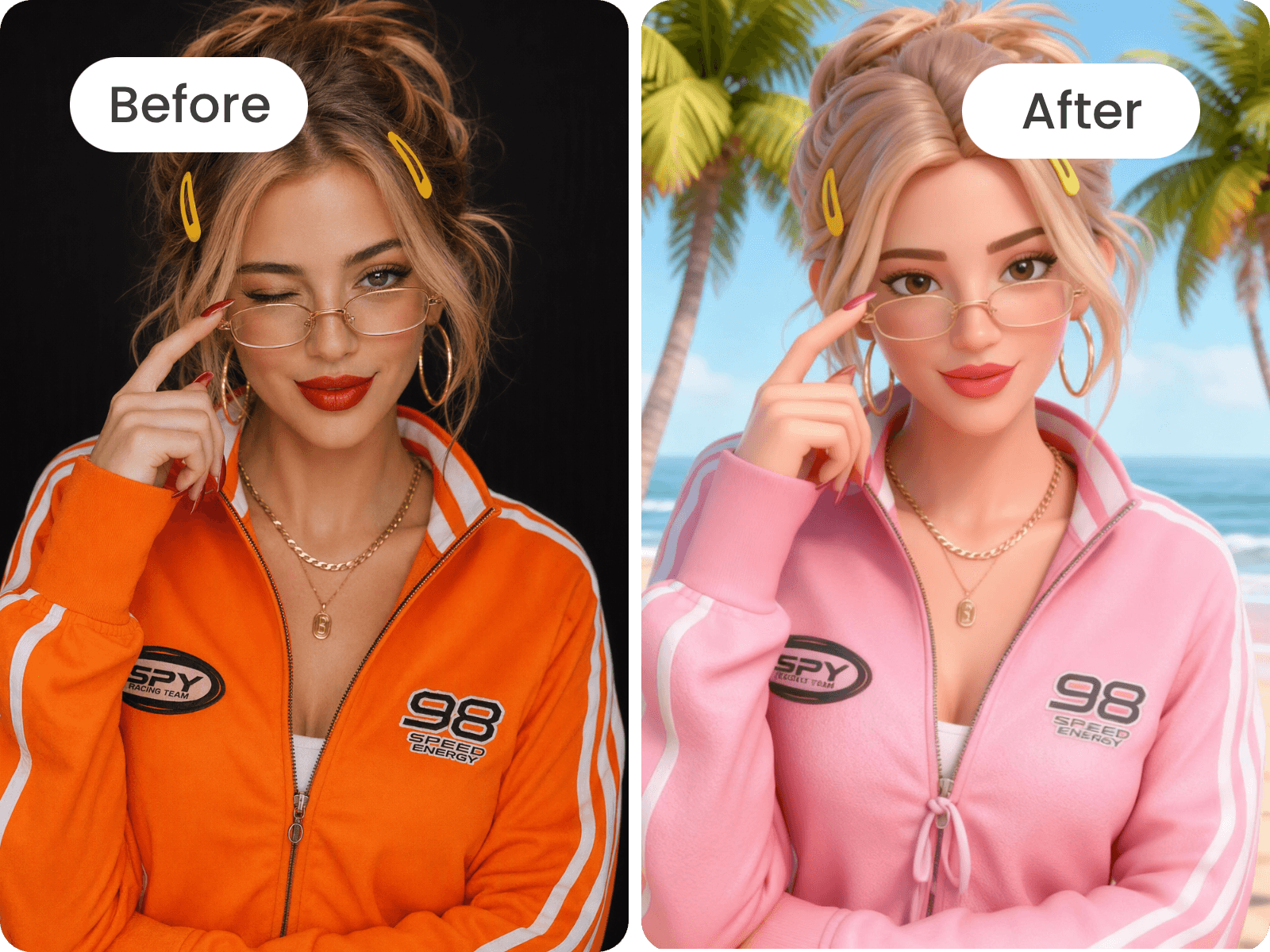 Turn a female portrait photo into a barbie style ai image in fotor ai image generator