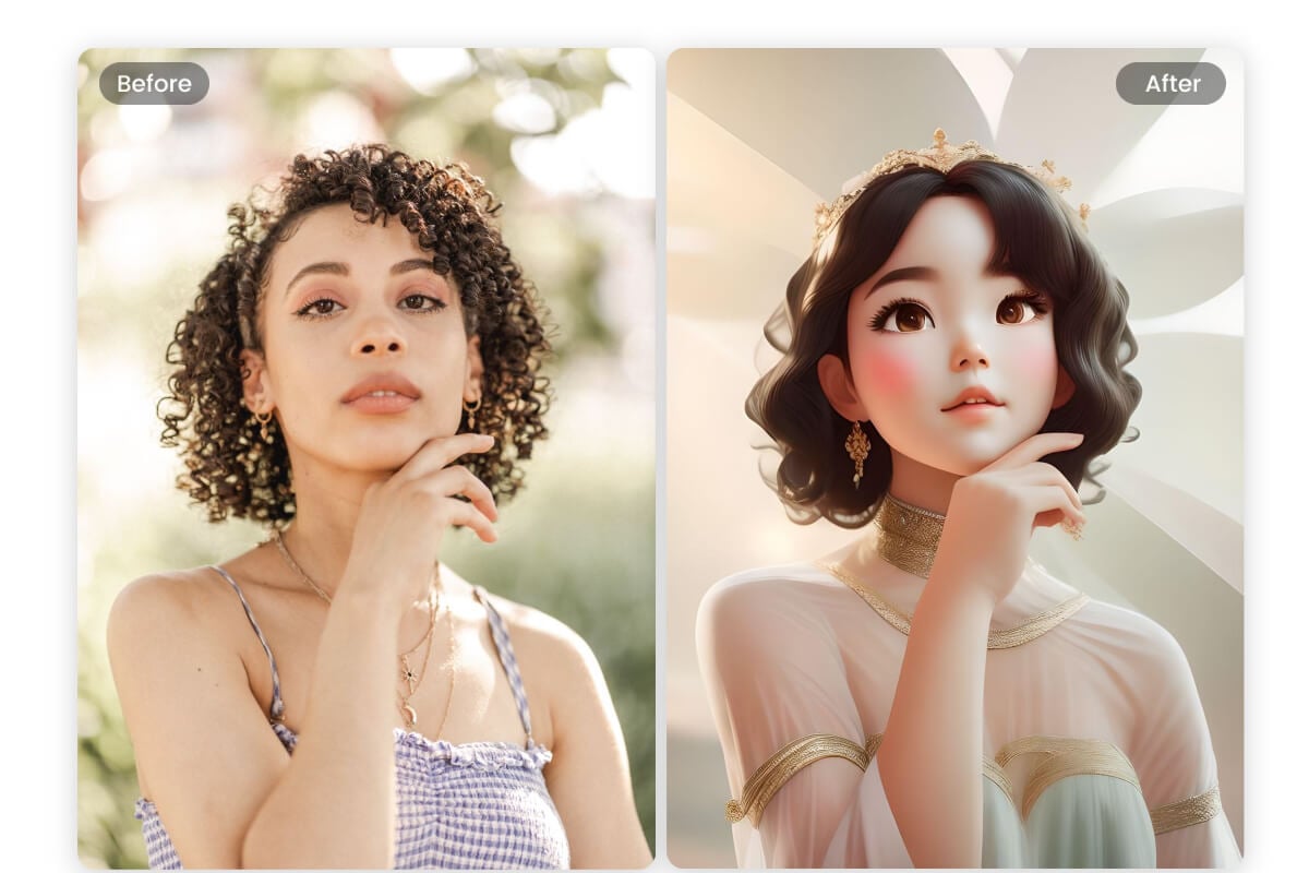 Поверните женский портрет в стиль Диснея с Fotor AI Disney Filter Filter