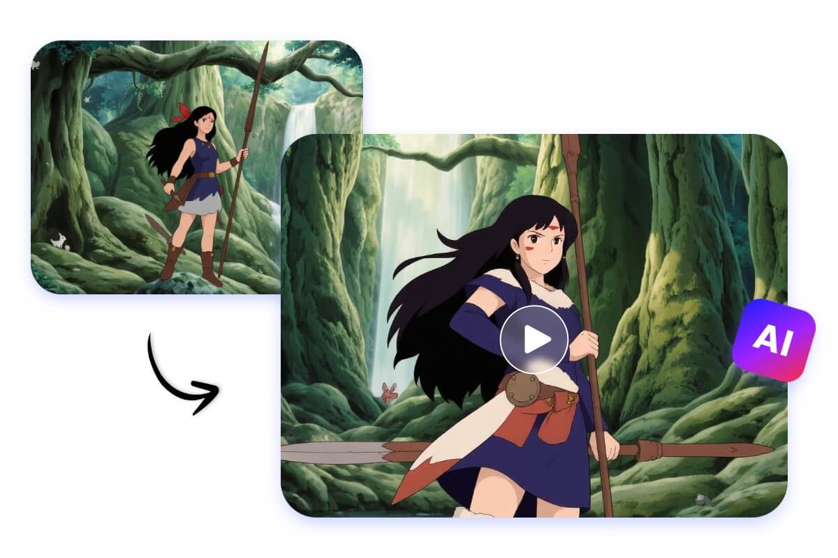 Turn a girl in a purple cloth picture to ghibli video