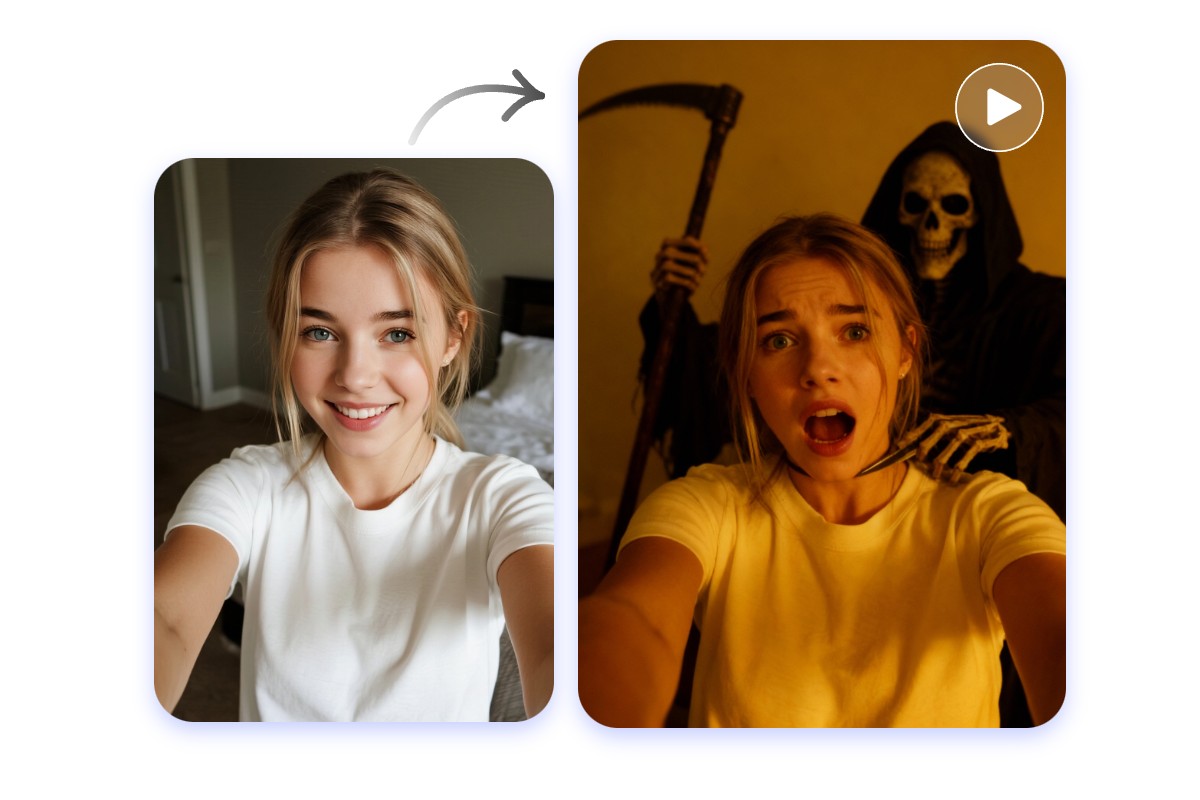 Turn a girl selfie into a horror movie video with sora 2 on fotor