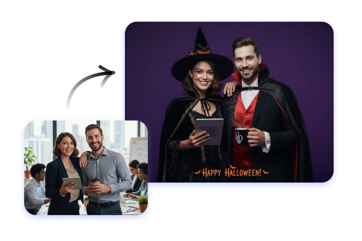 Turn a group photo into a halloween visual and use it as a marketing material for halloween