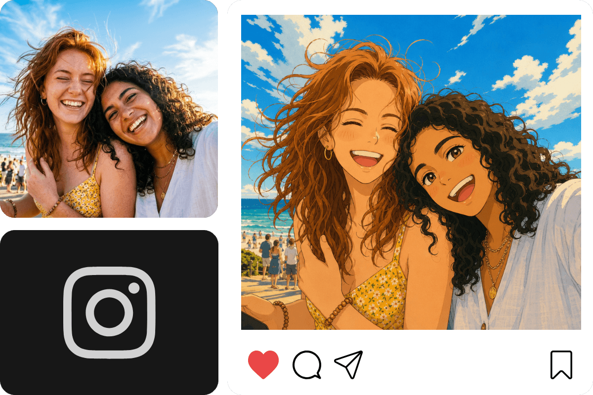 Turn a group photo into an anime group image and share it on social media