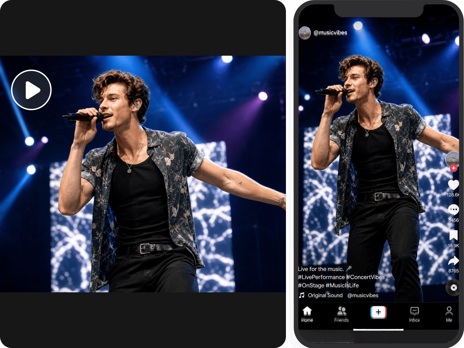 Turn a long concert video into a short clip for tiktok