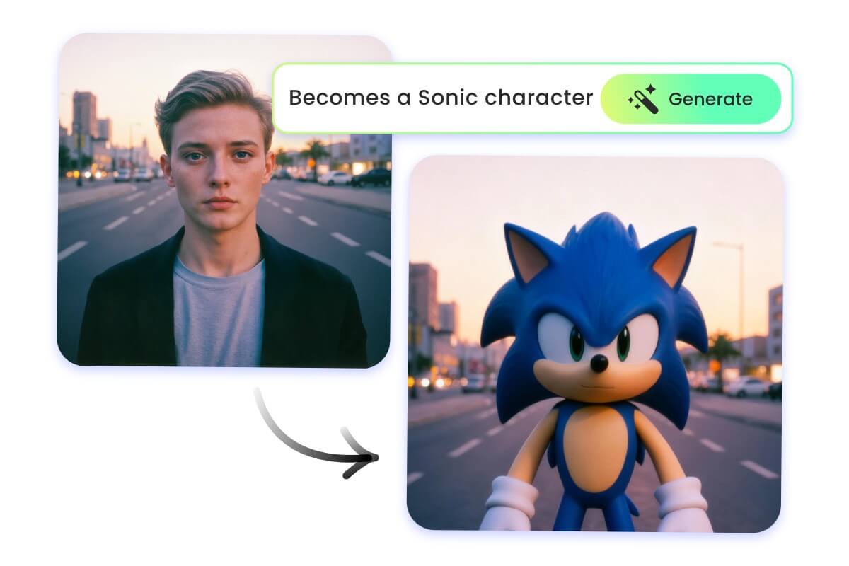 Turn a man in a photo into an original sonic character