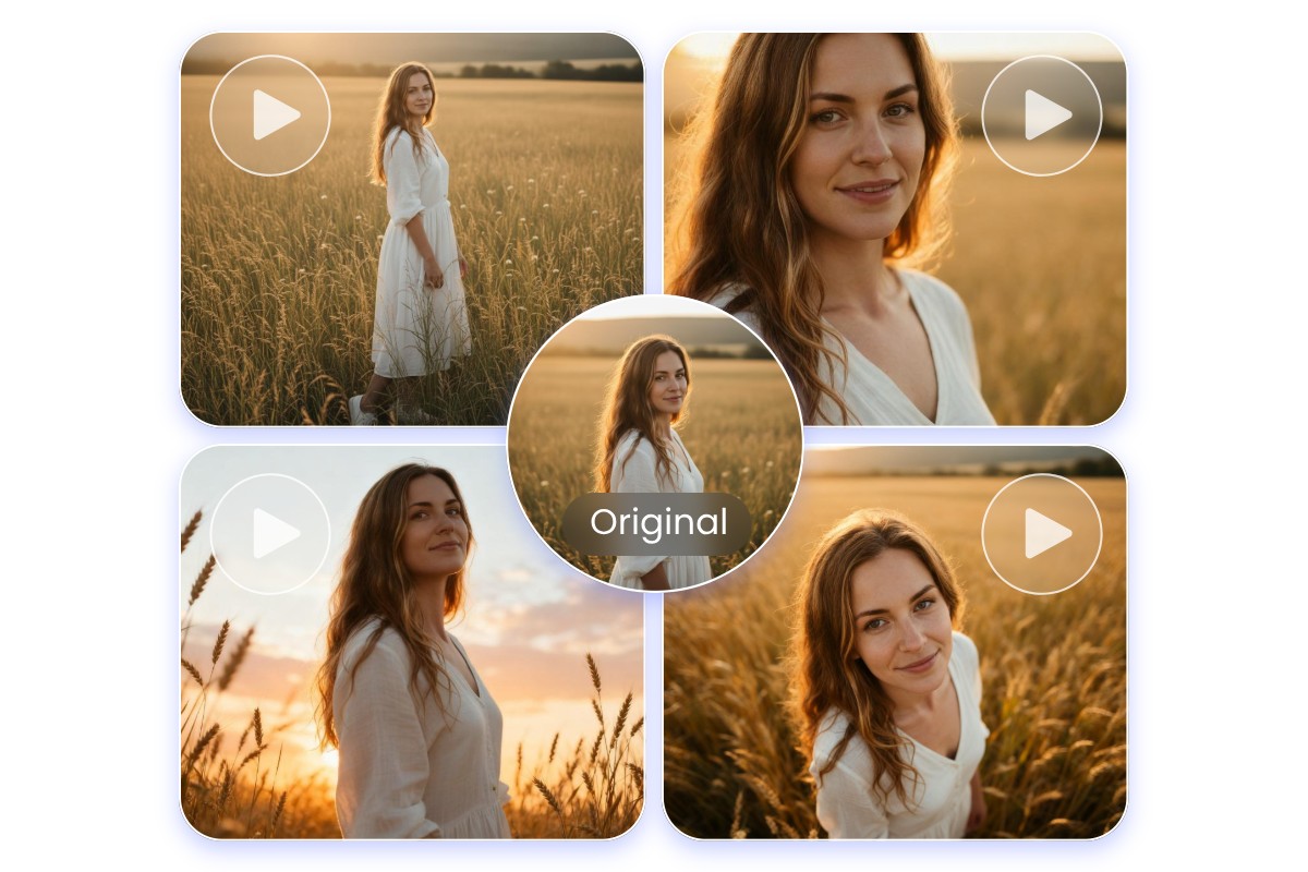 Turn a photo of a girl into videos with different camera movements