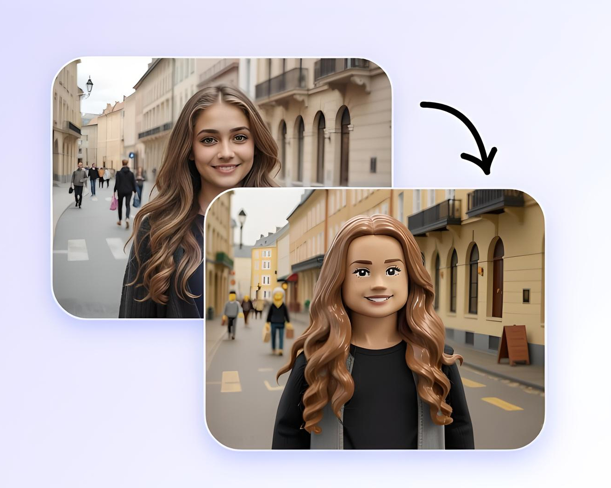 transformer une photo d'une femme aux longs cheveux bruns en personnage Lego