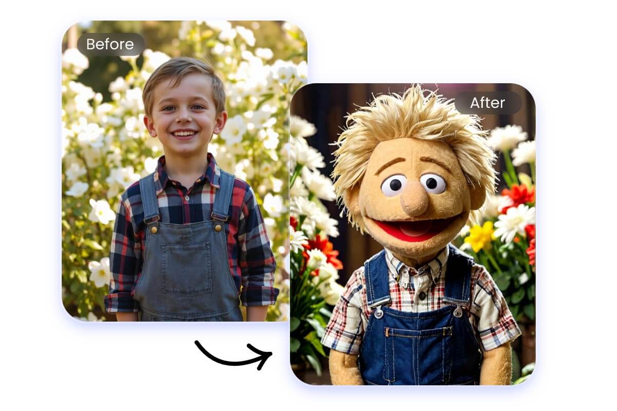 Turn a photo of a little boy into muppet style