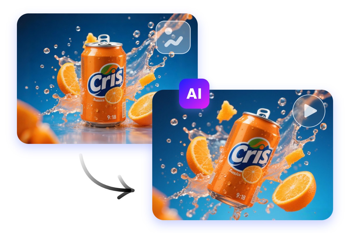 Turn a photo of an ornage soda can into a product demo video