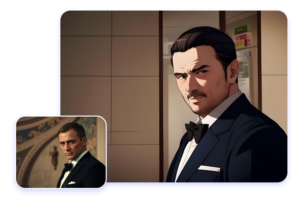 Turn a picture of the classic film character james bond into an anime style