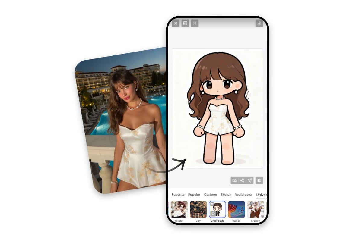 Turn a pretty gilr into chibi style on phone with Fotor chibi maker app