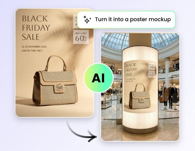 Turn a product poster of a bag in to a realistic poster mockup