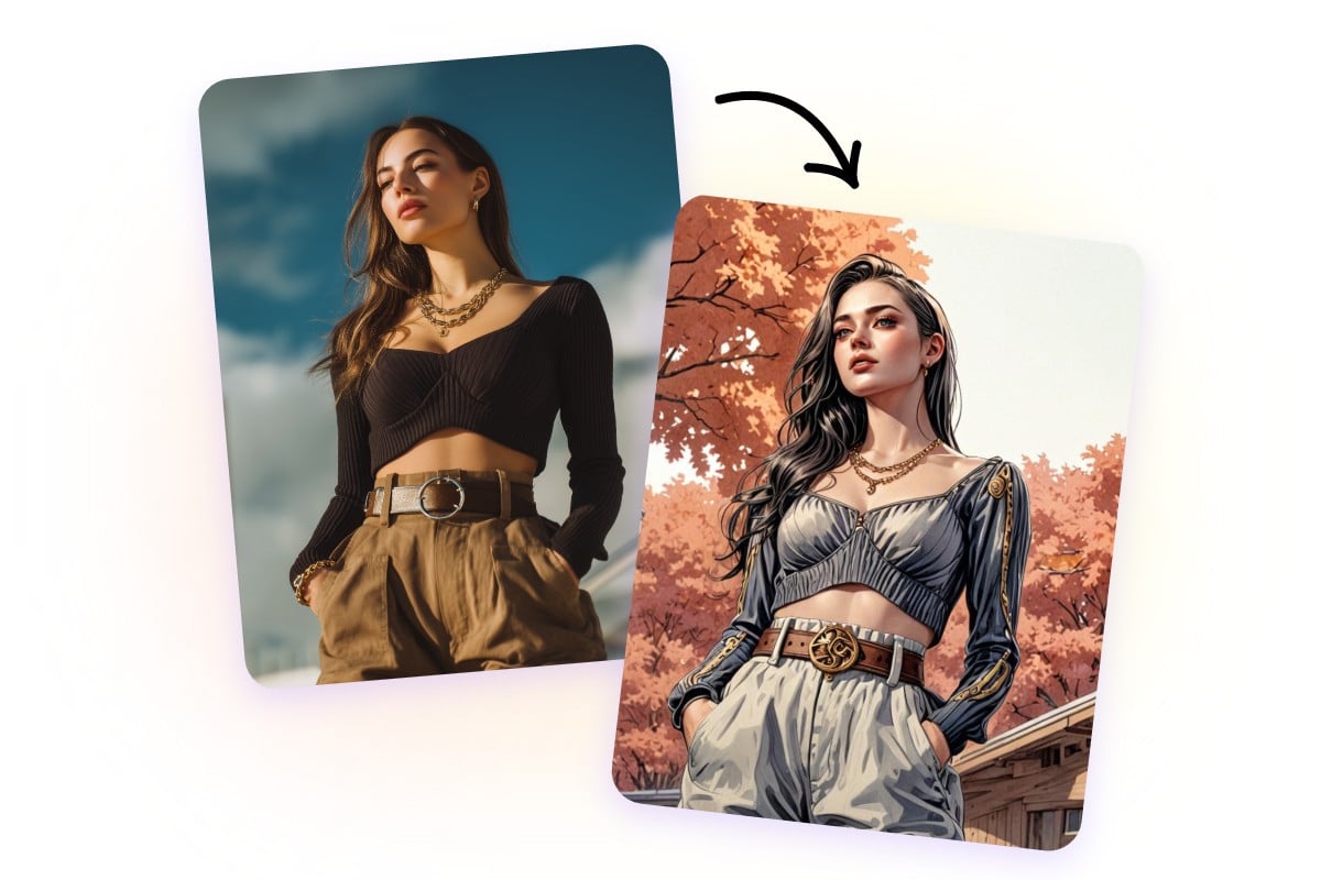 Turn a realistic lady into a cartoon girl