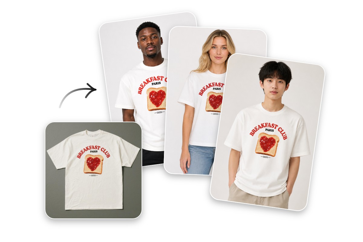 Turn a t shirt pic into photos with diverse models