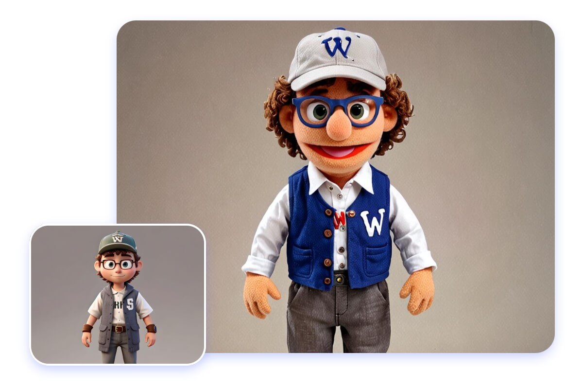 Turn a toy figurine into a muppet style in fotor