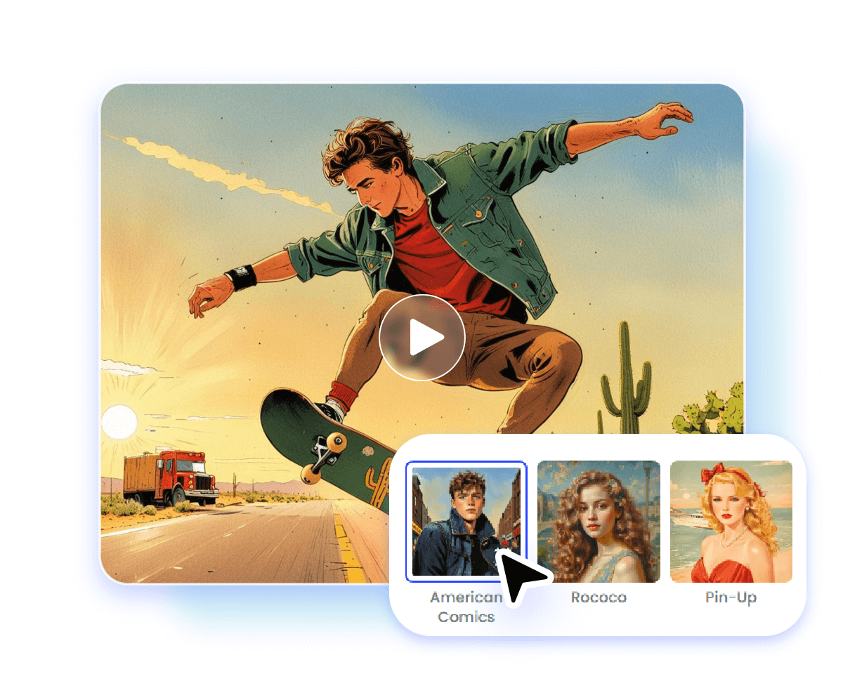 Turn a video of a skating boy into a cartoon style video