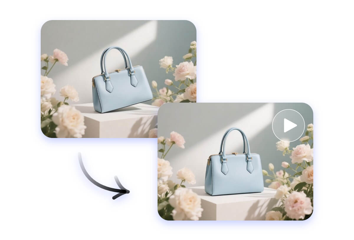 Turn an ai product image of a blue bag into a dynamic showcase video
