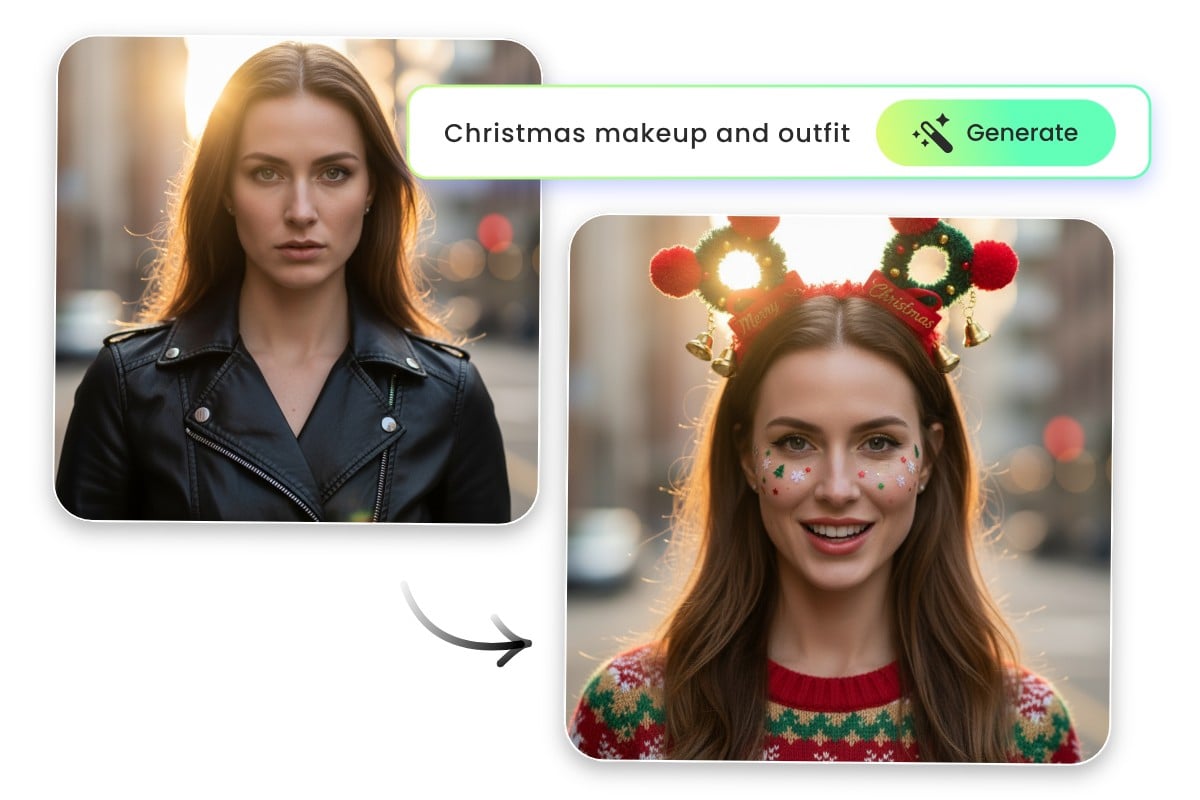 ユニークなクリスマスメイクと衣装のためのクリスマス写真フィルター