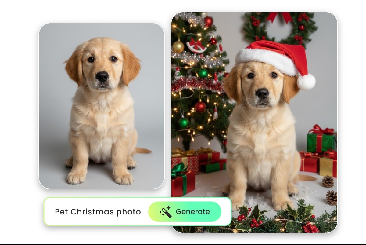 愛するペットのためのクリスマス写真フィルター