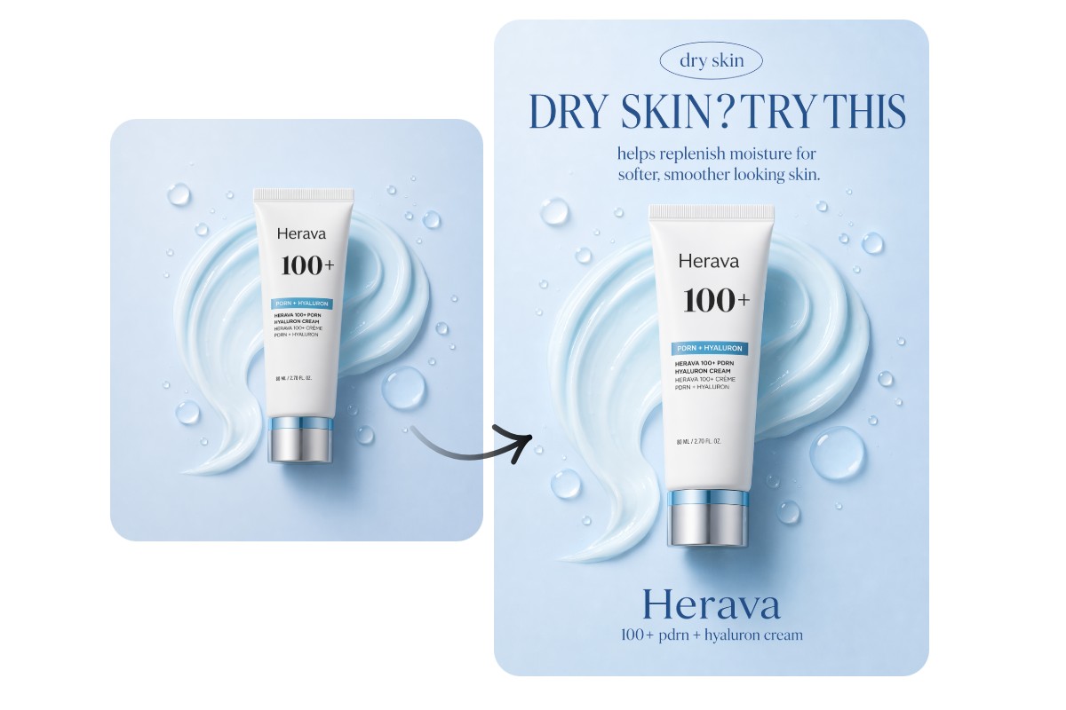 Turn an ordinary skincare product photo into a static ad creative